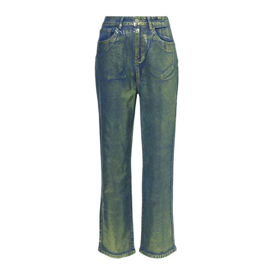 Green - Front - AmyLynn Womens-Ladies Lupe Metallic 5 Pockets Jeans