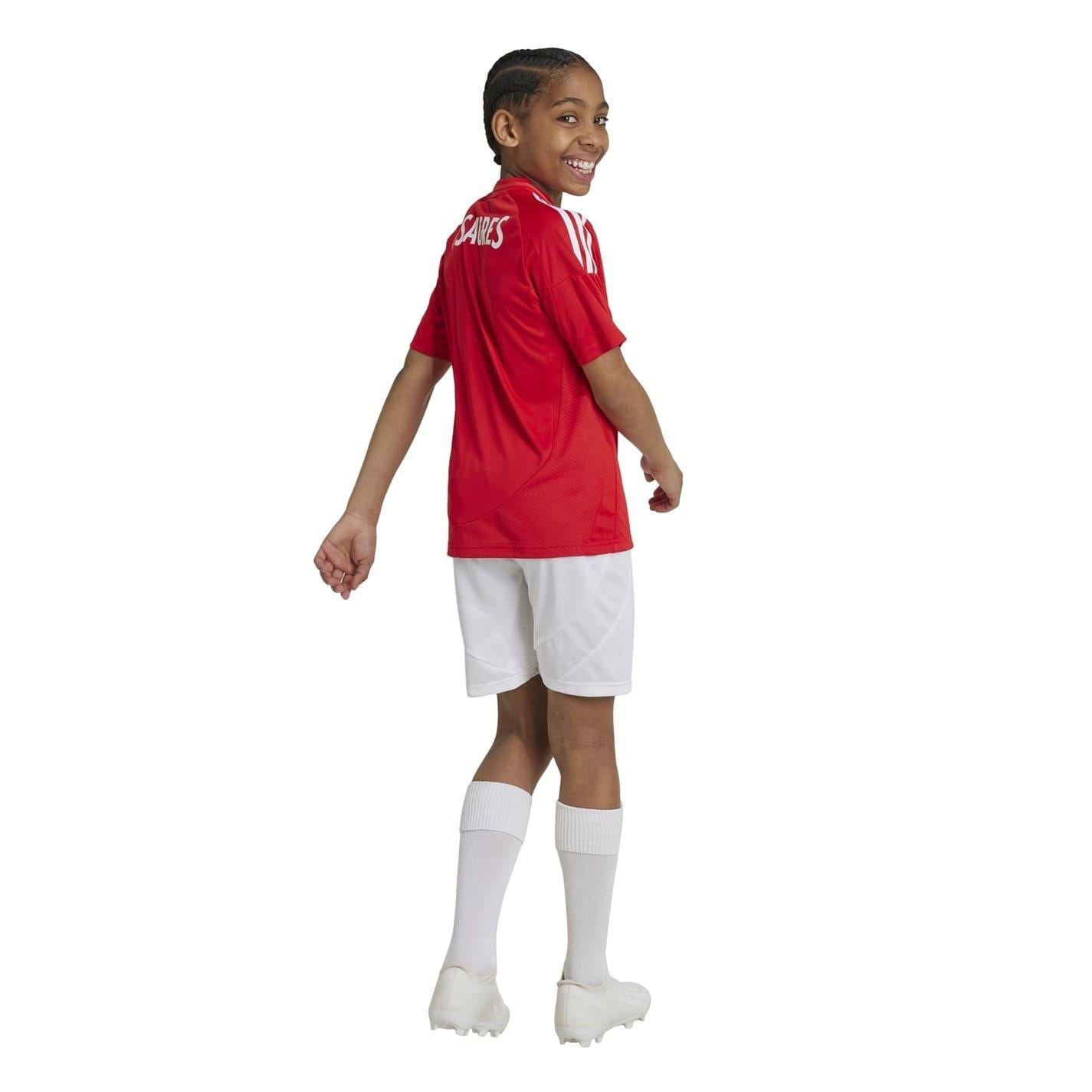 Red-White - Pack Shot - SL Benfica Childrens-Kids Adidas V Neck Home Kit Set