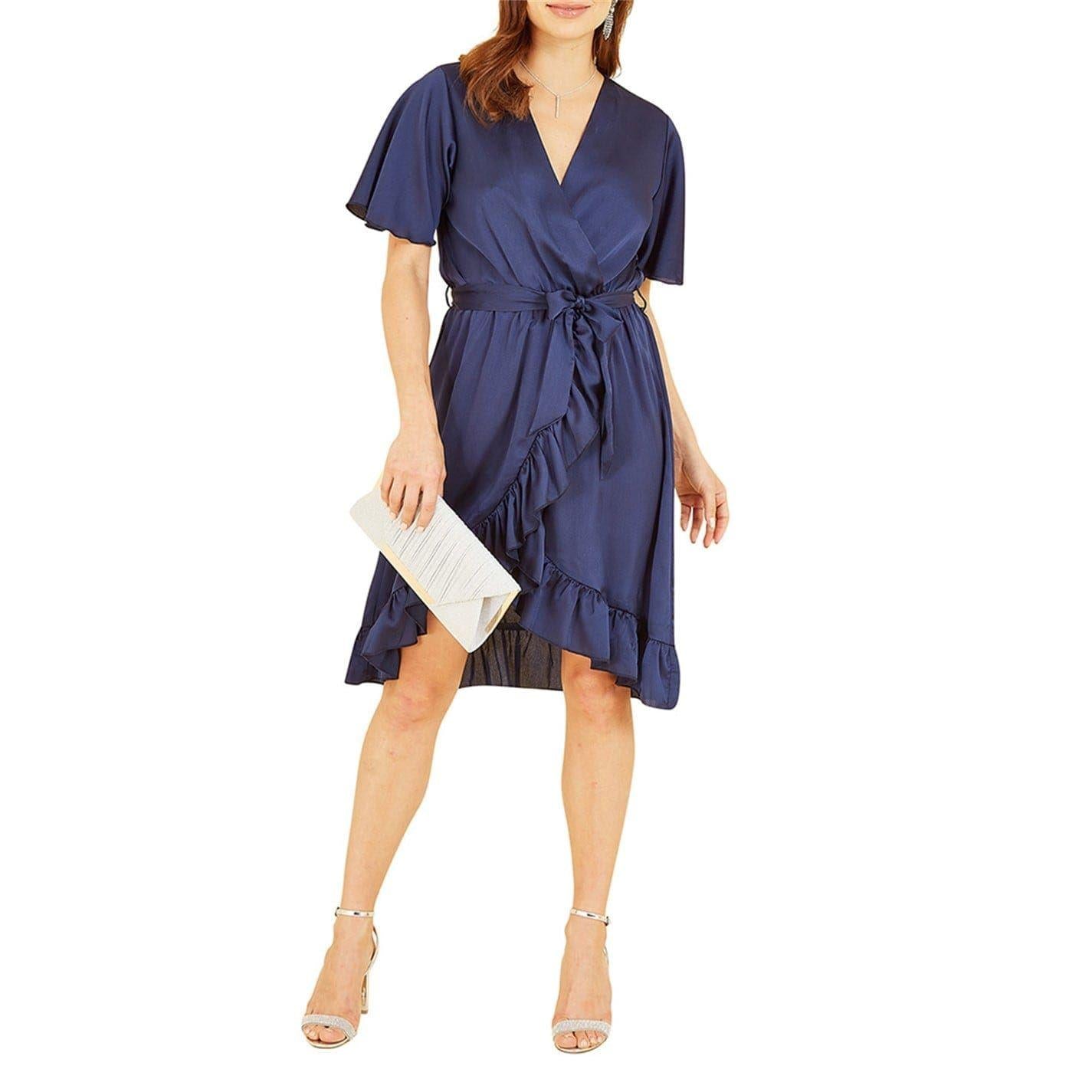 Navy - Lifestyle - Mela London Womens-Ladies V Neck Flutter Wrap Dress