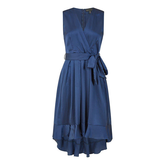 Navy - Front - Mela London Womens-Ladies Satin V Neck Sleeveless Wrap Dress