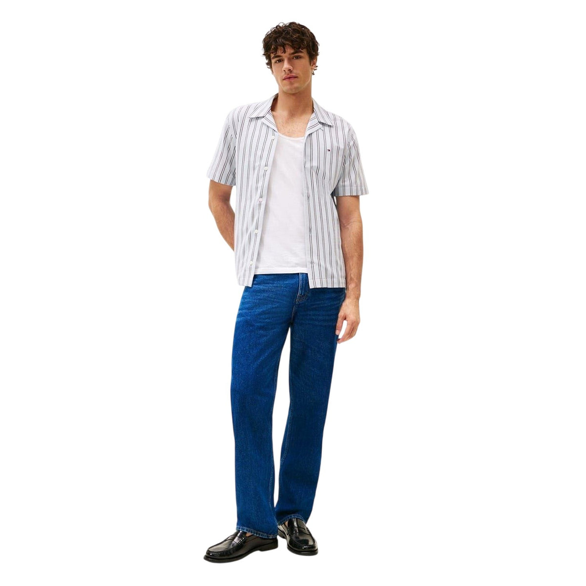 Breezy Blue - Pack Shot - Tommy Hilfiger Mens Striped Regular Short-Sleeved Shirt