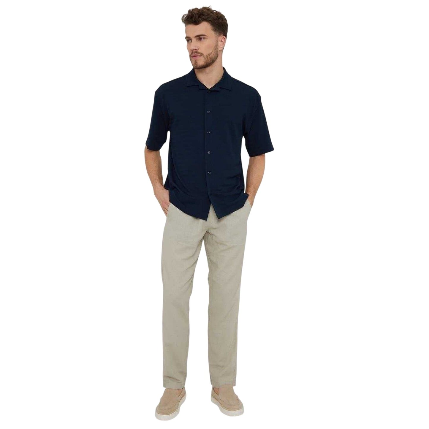 Navy - Lifestyle - Threadbare Mens Drewrea Short-Sleeved Shirt