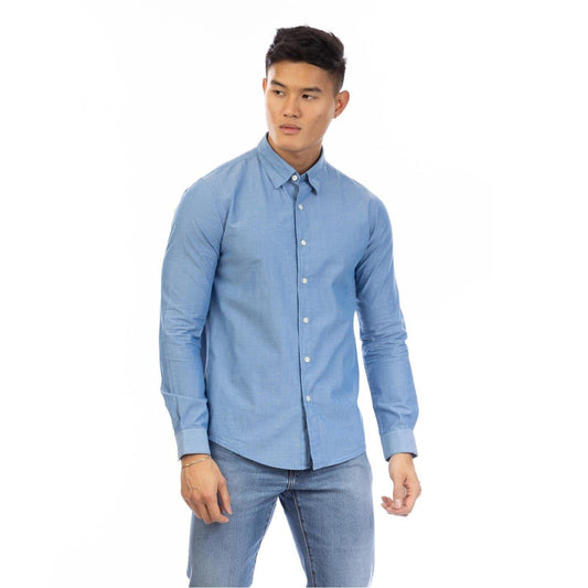 Indigo - Front - Peter Werth Mens Collared Slim Long-Sleeved Shirt