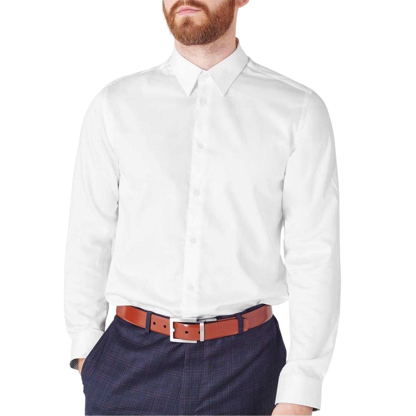 White - Side - Ted Baker Mens Holmess Slim Long-Sleeved Shirt