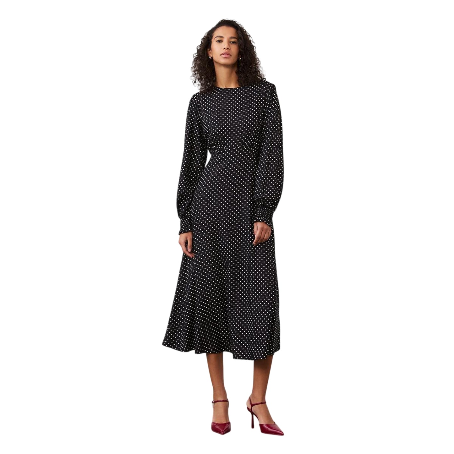 Black - Lifestyle - Finery Womens-Ladies Kimmy Polka Dot Crew Neck Long-Sleeved Midi Dress