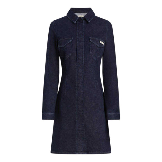 Dark Blue - Front - Calvin Klein Womens-Ladies Denim Collared Mini Shirt Dress