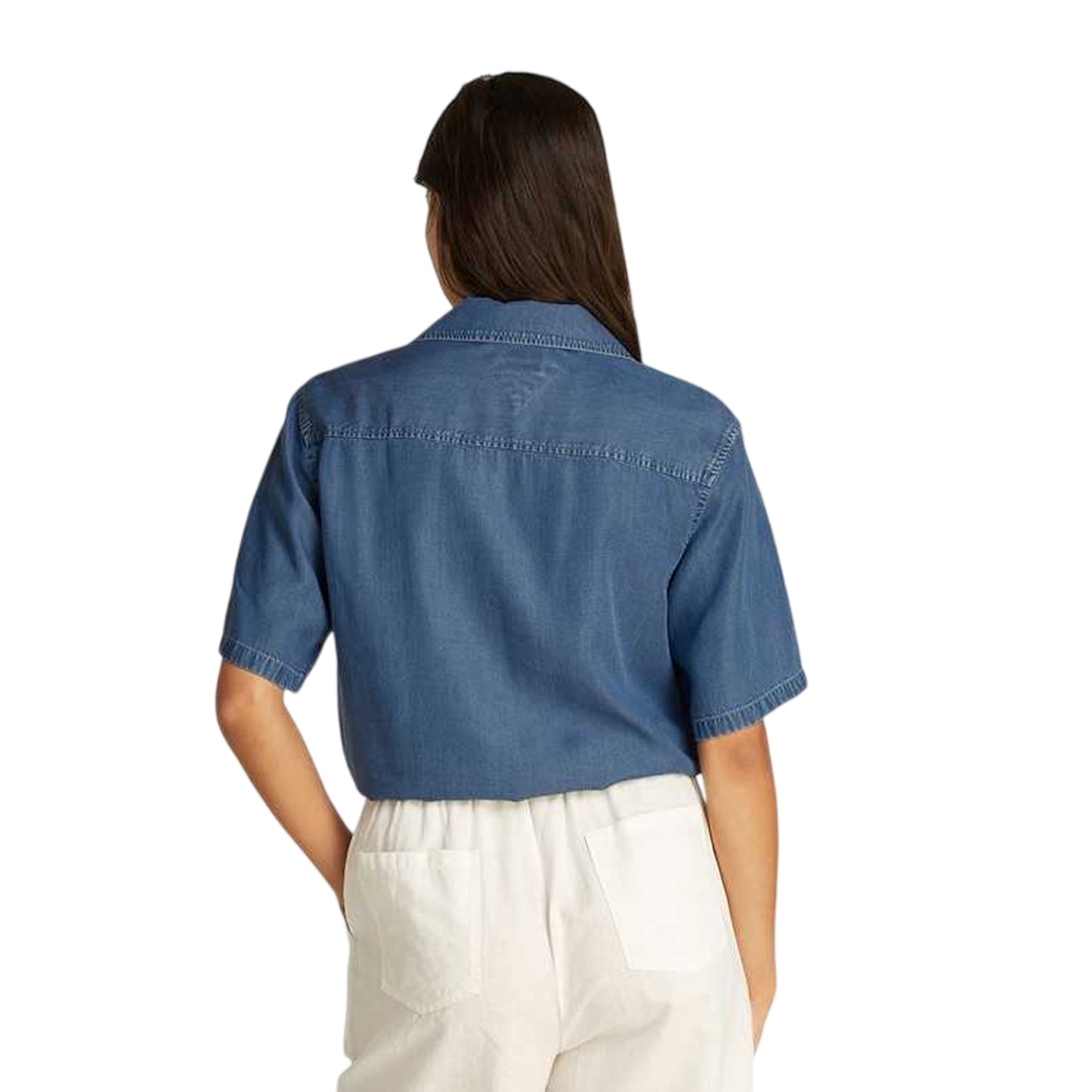 Medium Blue - Lifestyle - Tommy Jeans Womens-Ladies Cropped Chambray Tied Hem Shirt