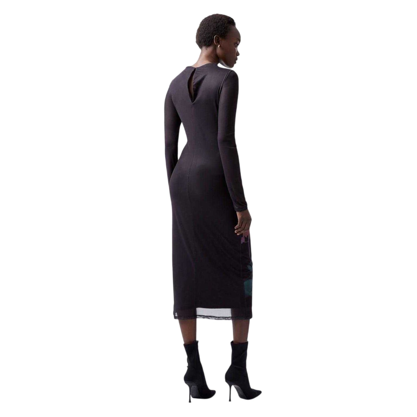 Blackout - Pack Shot - French Connection Womens-Ladies Floral Crew Neck Slim Long-Sleeved Midi Dress