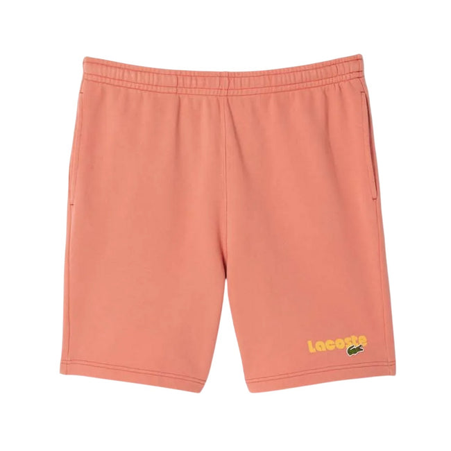 Pink - Front - Lacoste Mens Fleece Printed Washed Shorts
