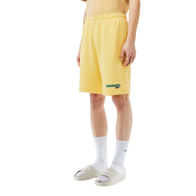 Yellow - Lifestyle - Lacoste Mens Fleece Printed Washed Shorts