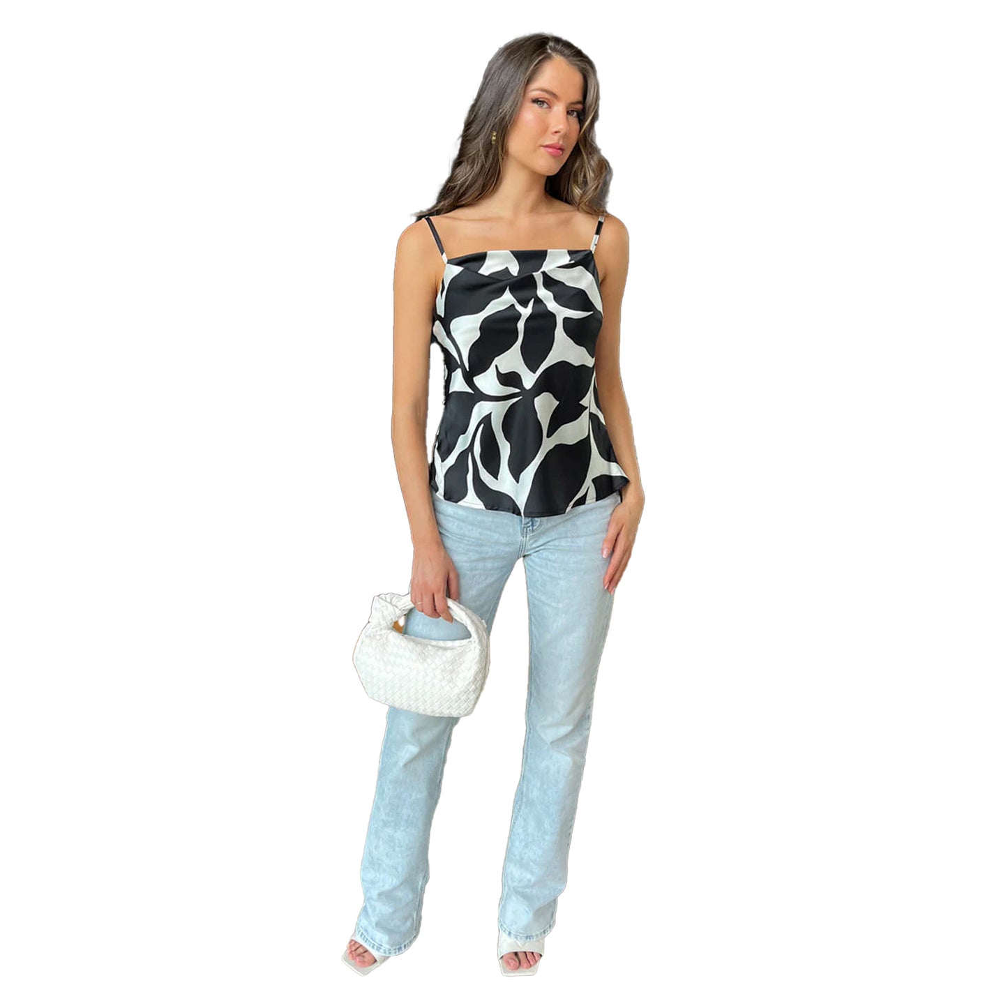 Black-White - Lifestyle - AX Paris Womens-Ladies Leaf Print Camisole