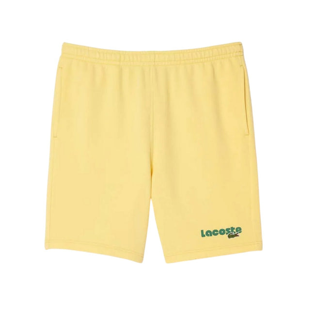 Yellow - Front - Lacoste Mens Fleece Printed Washed Shorts