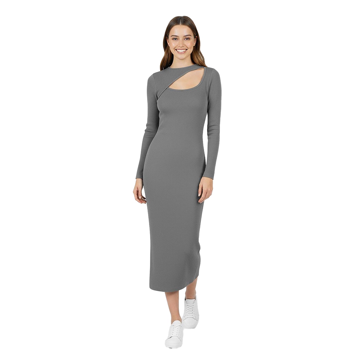 Khaki - Pack Shot - Jack Wills Womens-Ladies Slash Neck Long-Sleeved Bodycon Dress