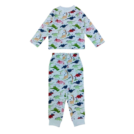 Green - Front - Star Childrens-Kids Dinosaur Long-Sleeved Pyjama Set