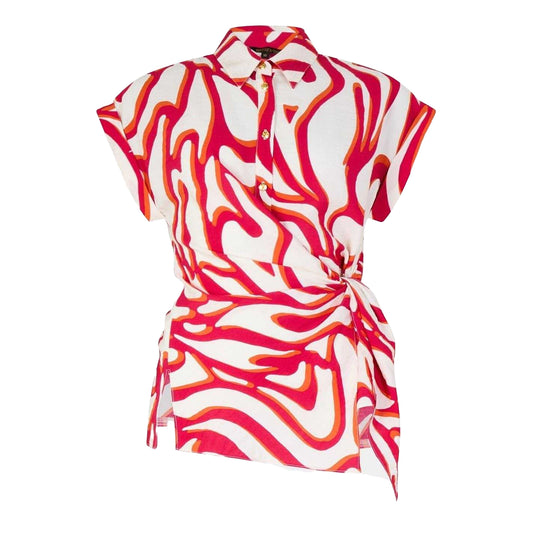 Red-White - Front - Biba Womens-Ladies Swirl Waist Tie Capped Sleeved Shirt