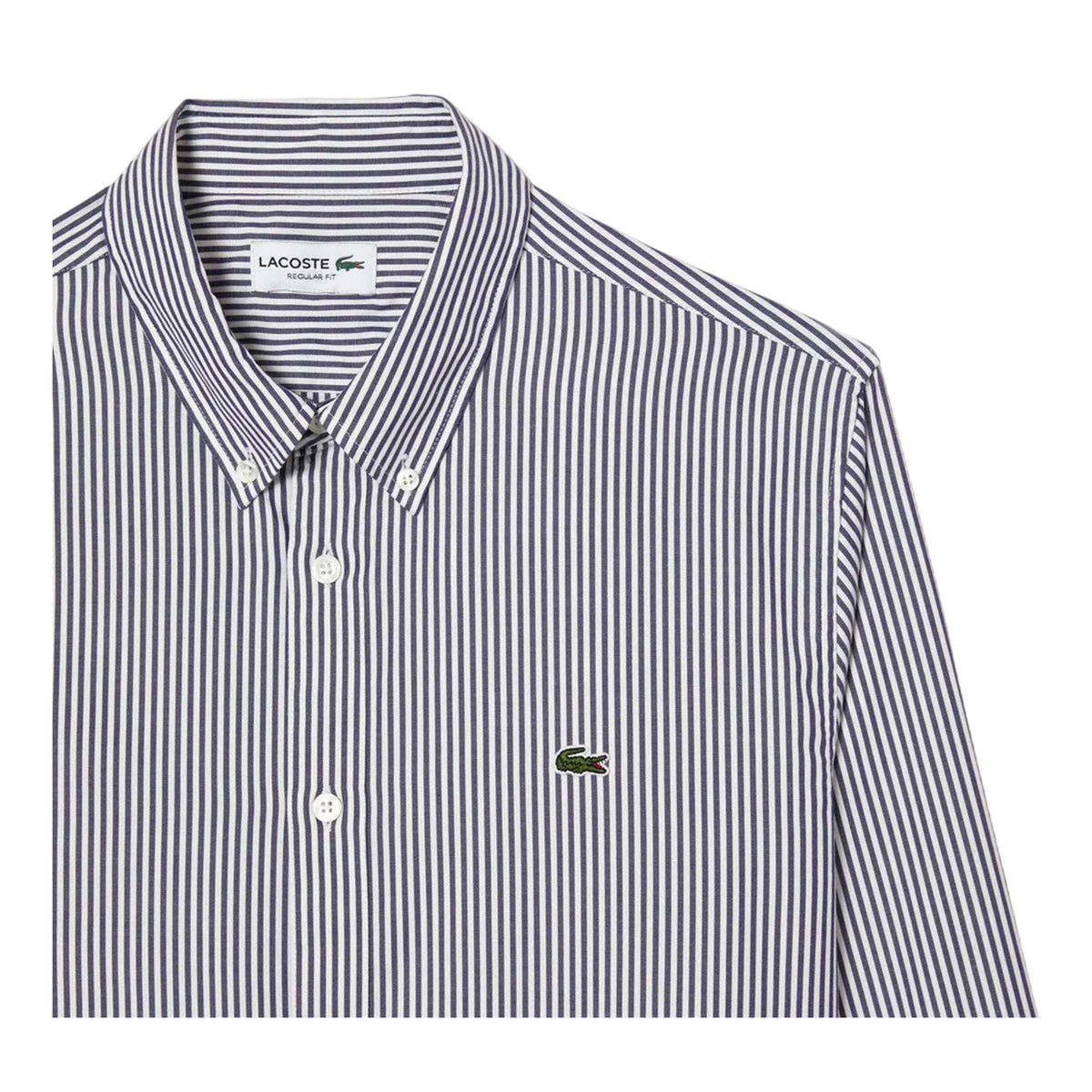 White-Navy - Side - Lacoste Mens Striped Regular Long-Sleeved Shirt