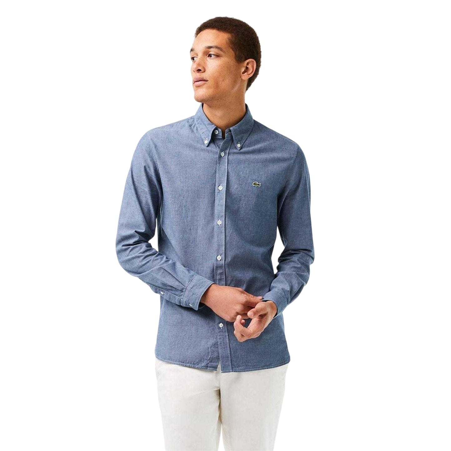 Blue - Side - Lacoste Mens Chambray Slim Shirt