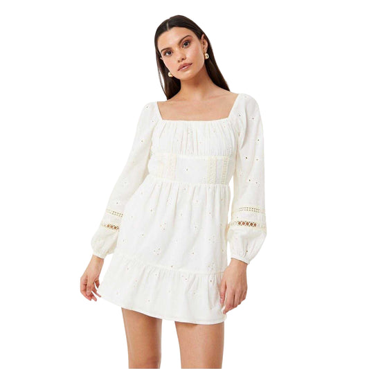 Vintage White - Front - Jack Wills Womens-Ladies Boho Broderie Long-Sleeved Mini Dress