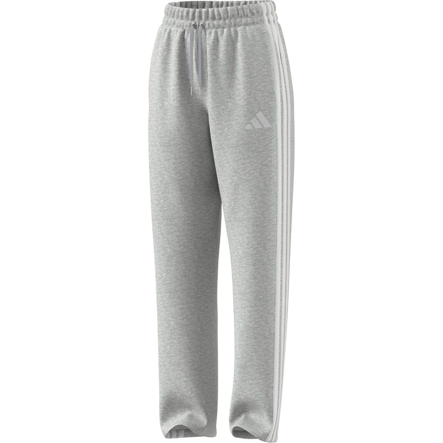 Medium Grey - Side - Adidas Womens-Ladies Essentials Wide Leg Jogging Bottoms