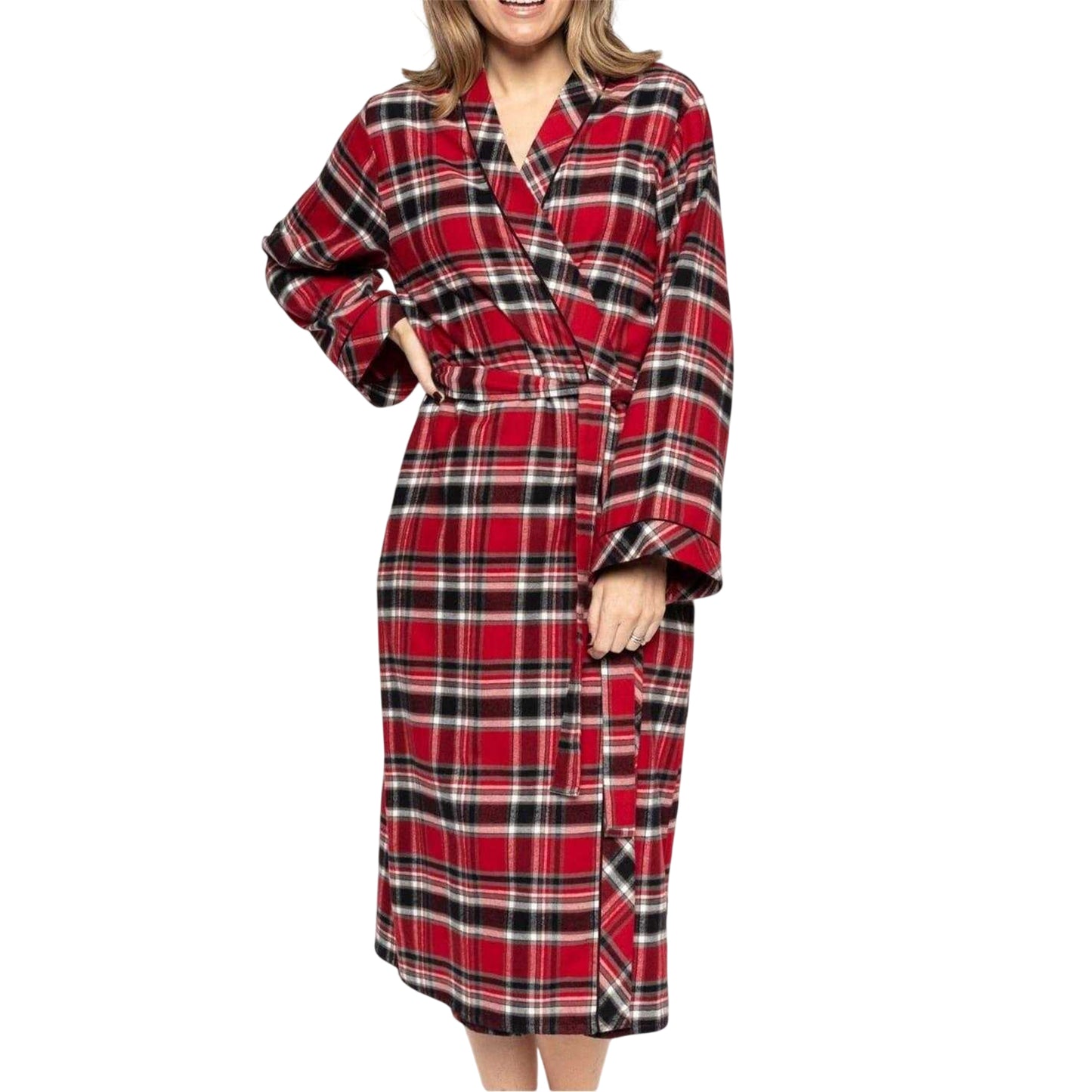 Red-Black - Side - Cyberjammies Womens-Ladies Checked Dressing Gown