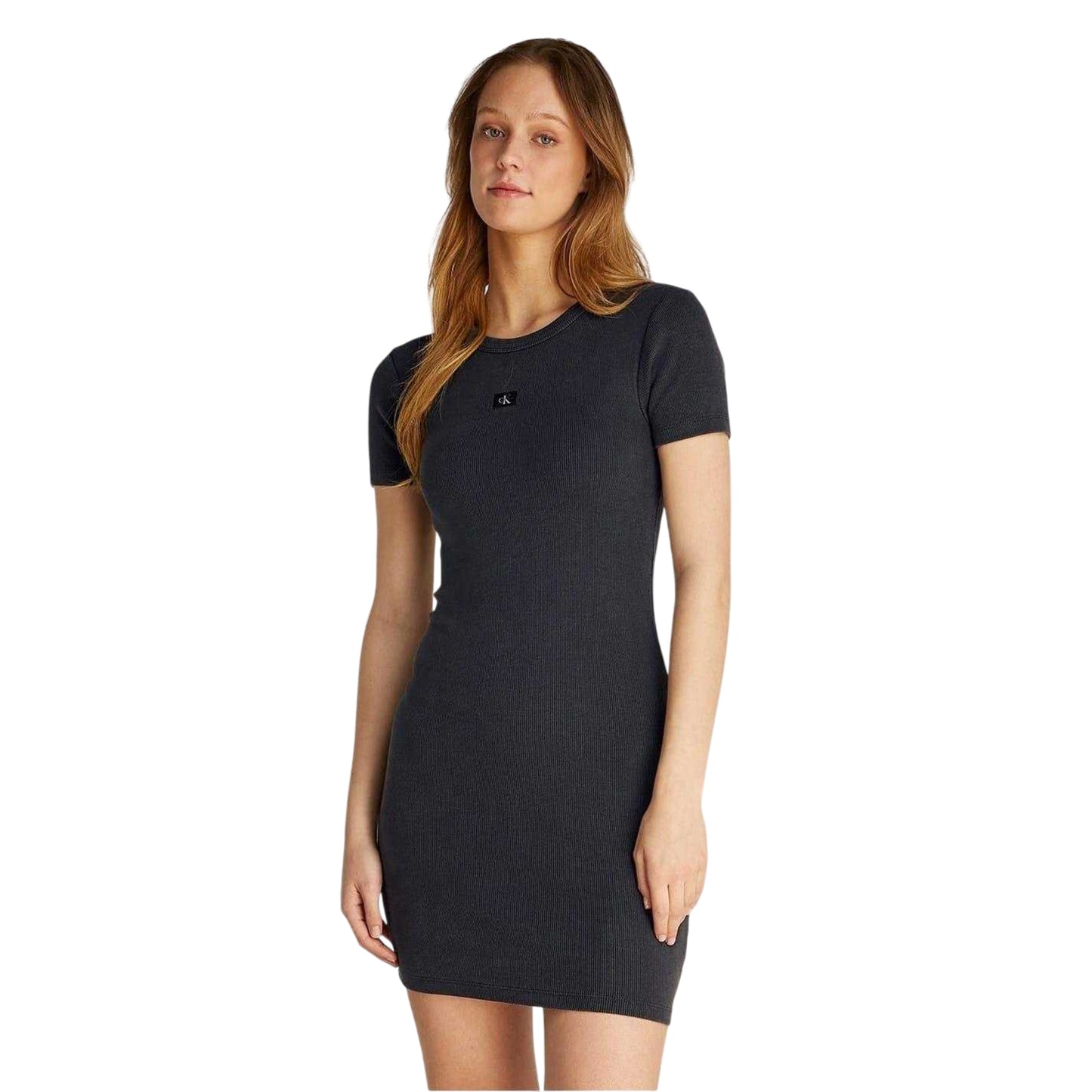 Washed Black - Side - Calvin Klein Womens-Ladies Ribbed Logo Skinny Mini Dress