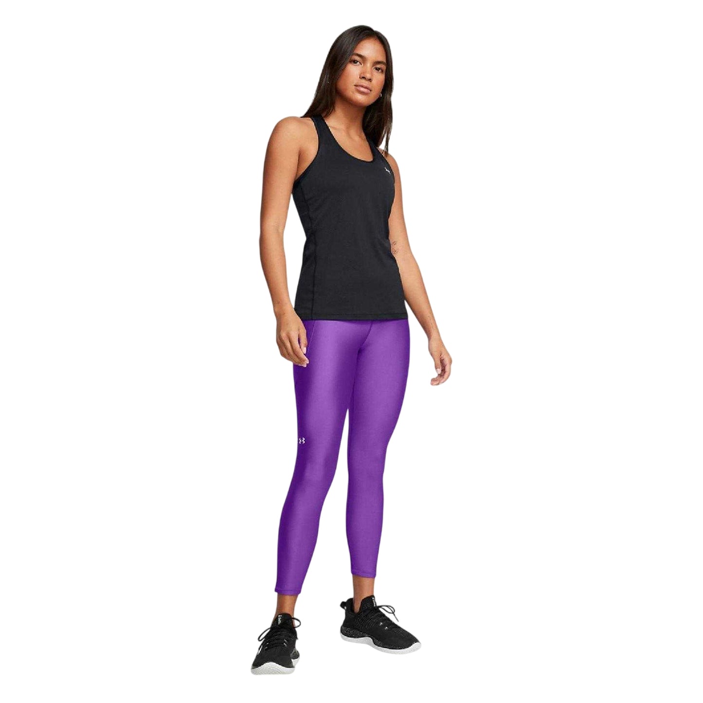 Purple - Side - Under Armour Womens-Ladies HeatGear Leggings