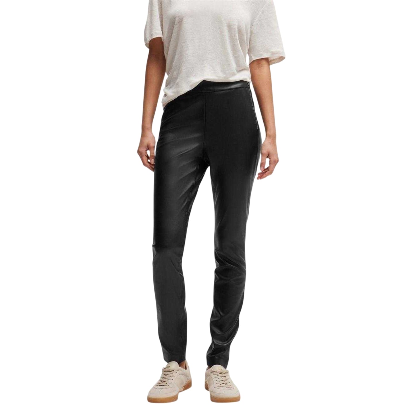 Black - Side - Boss Womens-Ladies Taslimah Wet Look Skinny Trousers