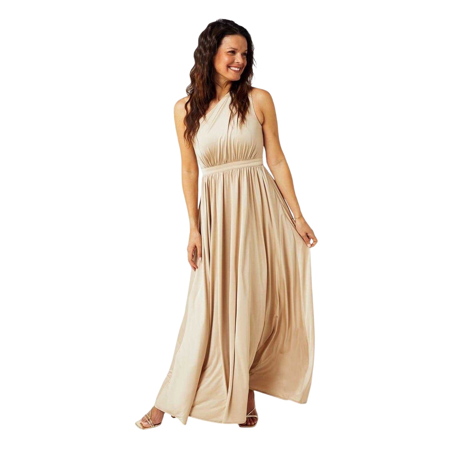Champagne - Side - Biba Womens-Ladies One Shoulder Wedding Maxi Dress