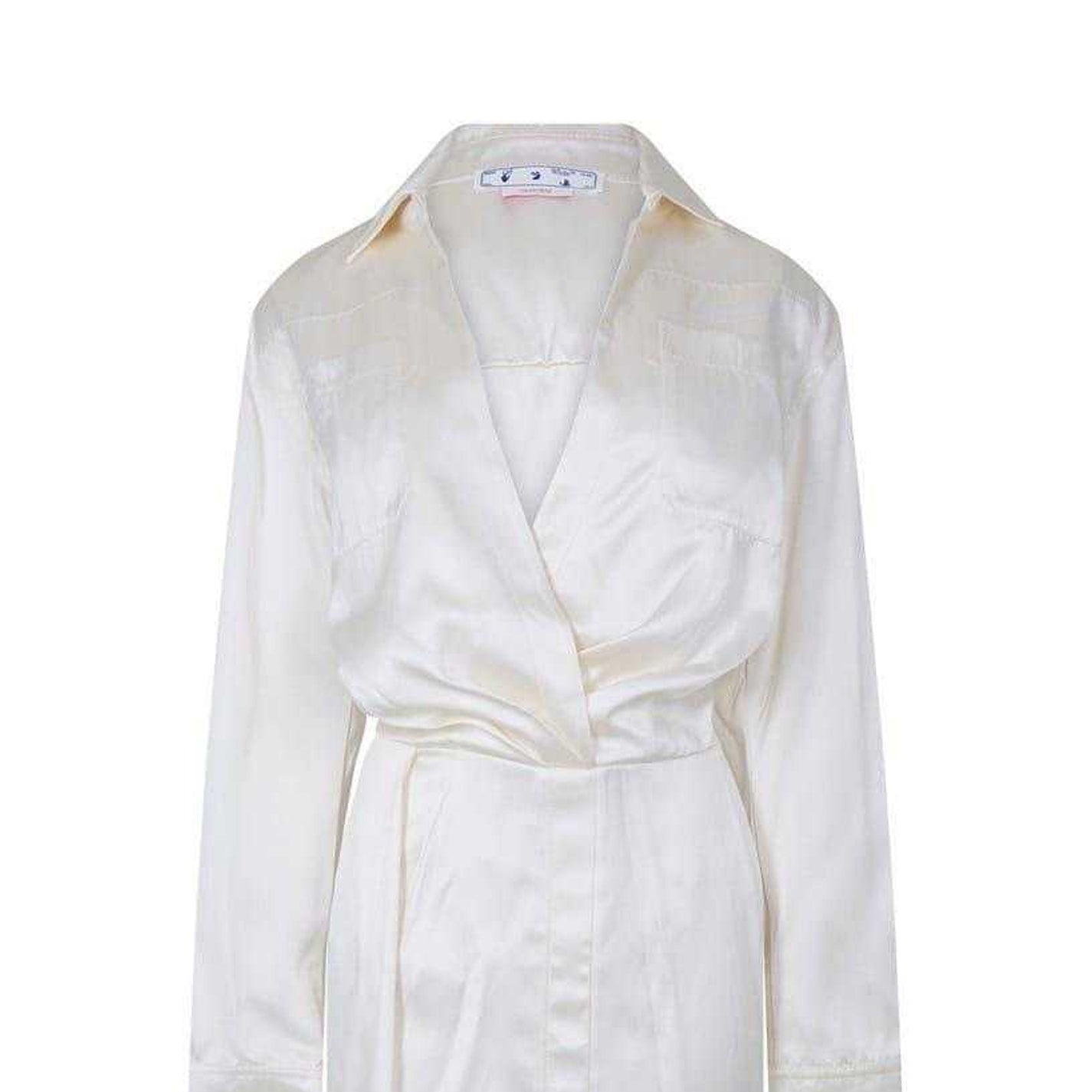 White - Side - Off White Womens-Ladies Chine Satin V Neck Wrap Dress