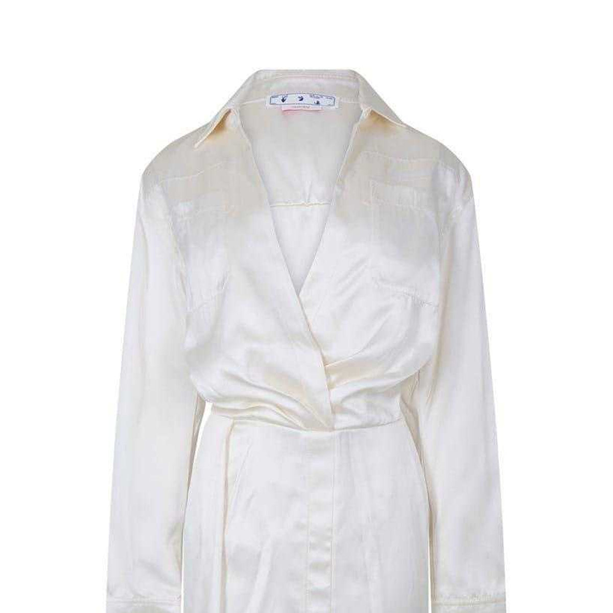 White - Side - Off White Womens-Ladies Chine Satin V Neck Wrap Dress