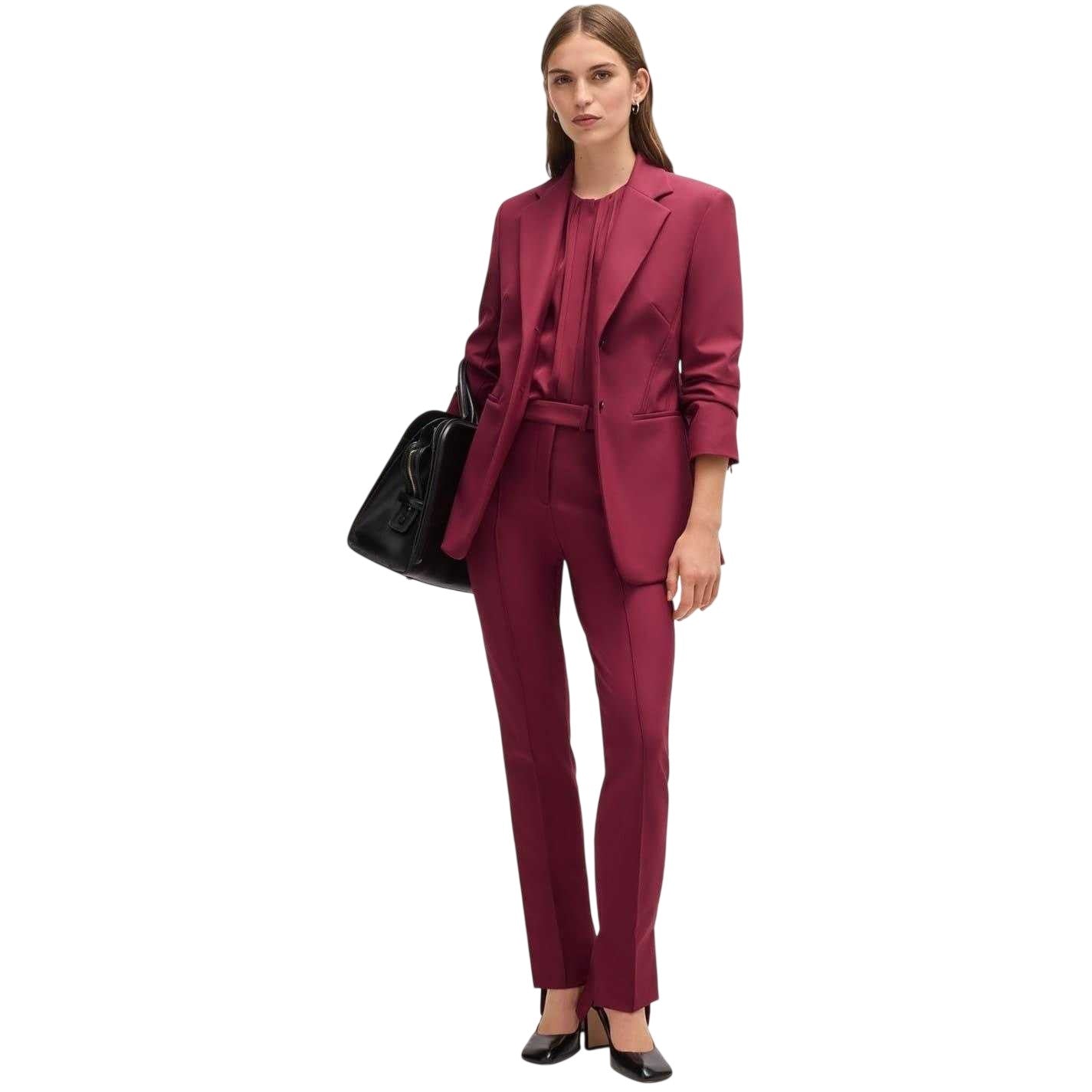 Dark Red - Pack Shot - Boss Womens-Ladies Tizena High Waist Trousers