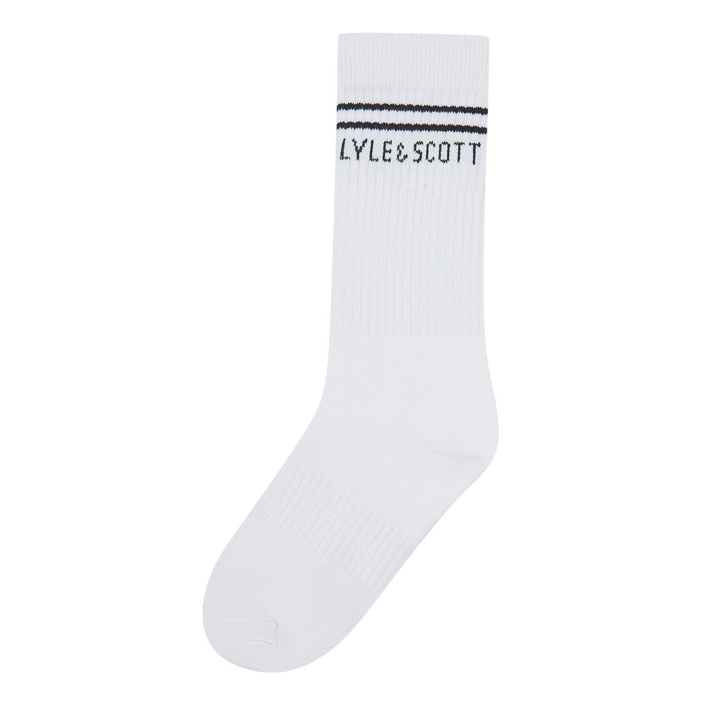 Bright White - Back - Lyle & Scott Childrens-Kids Logo Crew Socks (Pack of 6)