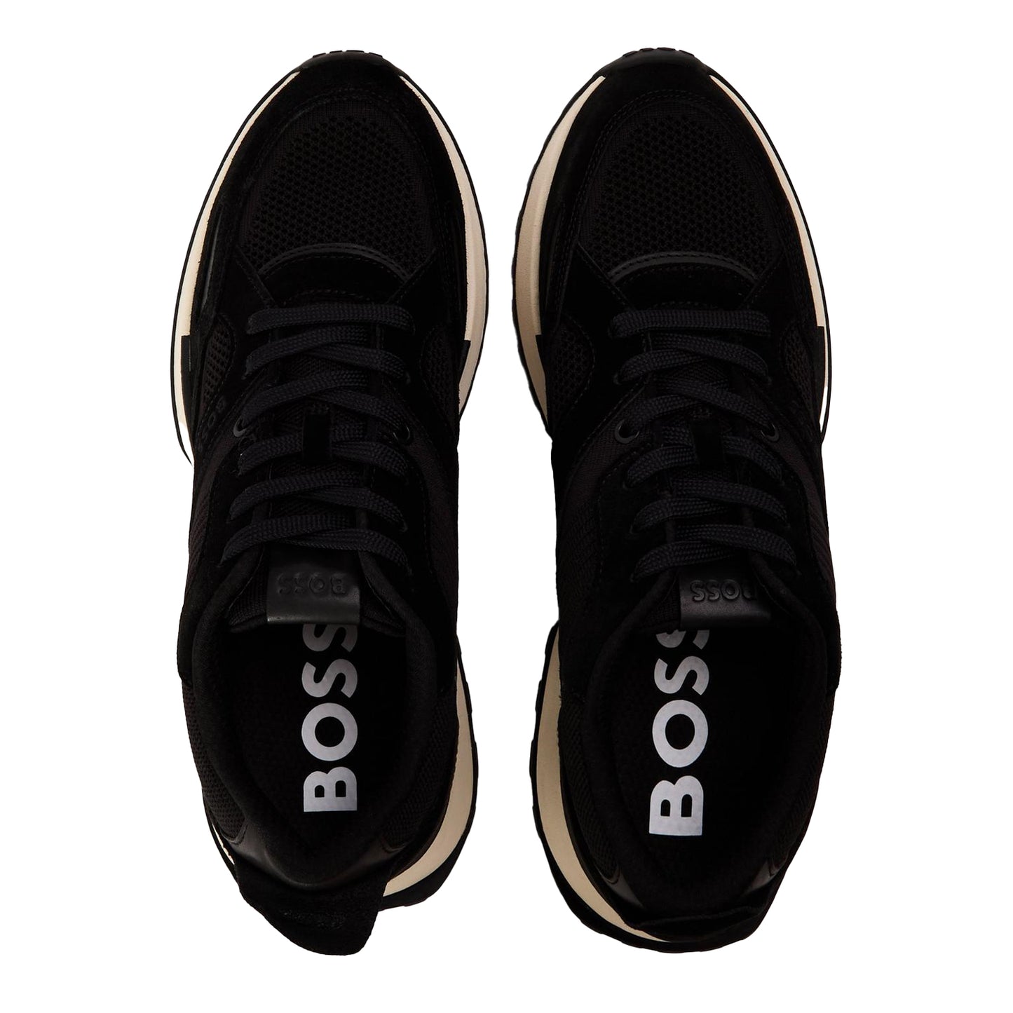 Black - Side - Boss Mens Jonah Run Leather Trainers