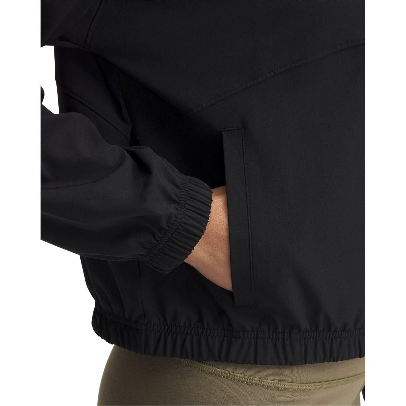 Black - Side - Under Armour Womens-Ladies Rival Mock Neck Bomber Jacket