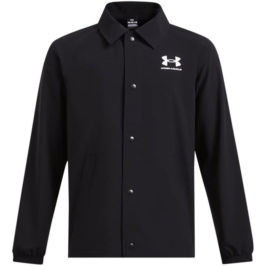 Black-White - Front - Under Armour Boys Woven Snap-Front Coach Jacket