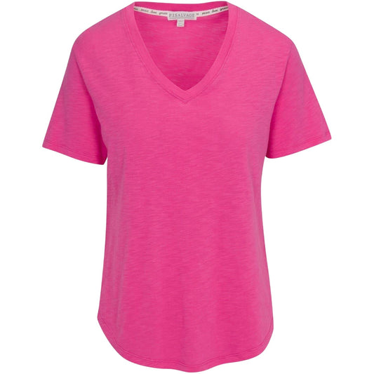Fuchsia - Front - PJ Salvage Womens-Ladies Slub V Neck Short-Sleeved T-Shirt