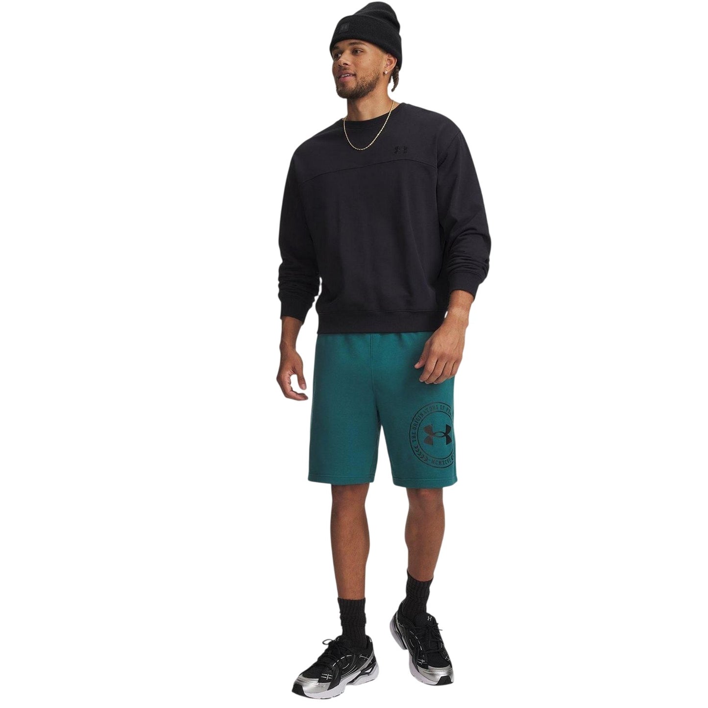 Green-Black - Lifestyle - Under Armour Mens Rival Fleece Graphic Print Tapered Shorts