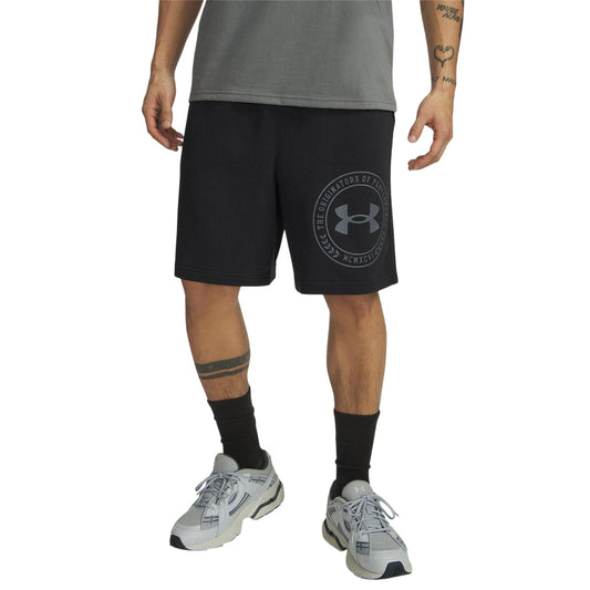 Black - Front - Under Armour Mens Rival Fleece Graphic Print Tapered Shorts