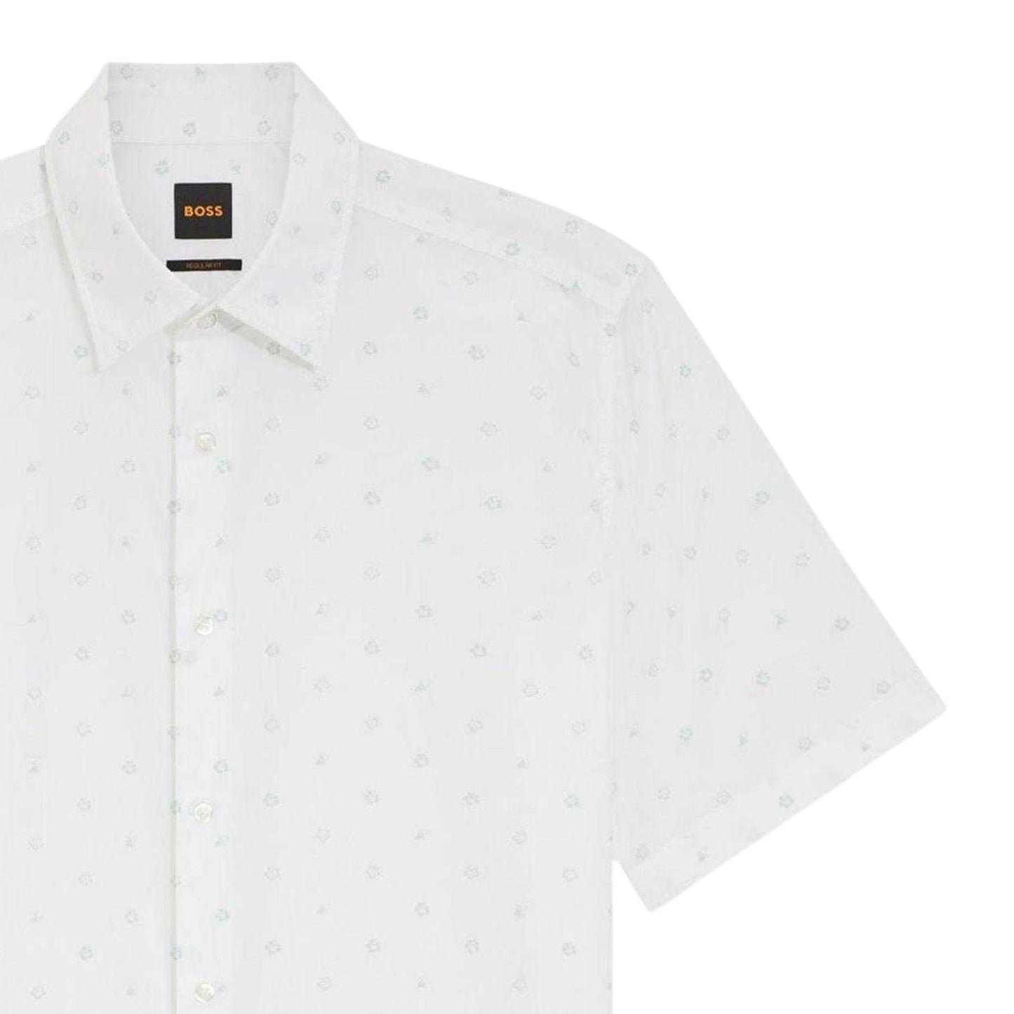 White - Side - Boss Mens Microprint Regular Short-Sleeved Shirt