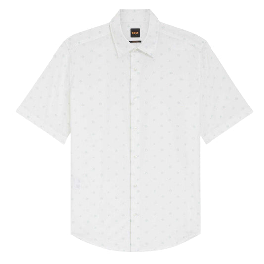 White - Front - Boss Mens Microprint Regular Short-Sleeved Shirt