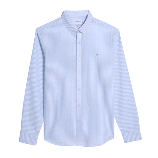 Sky Blue - Front - Farah Mens Brewer Striped Slim Shirt