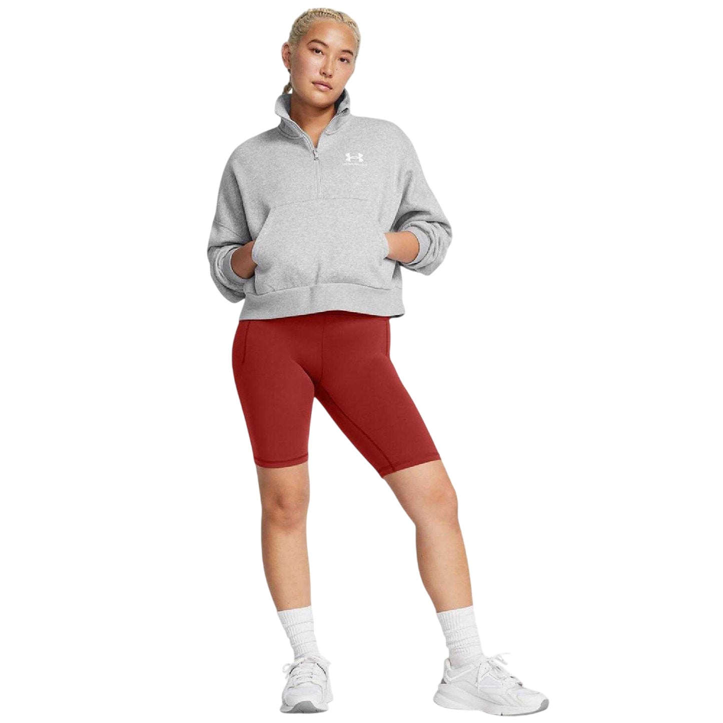 Grey - Pack Shot - Under Armour Womens-Ladies Icon Icon Half Zip Oversized Fleece Top