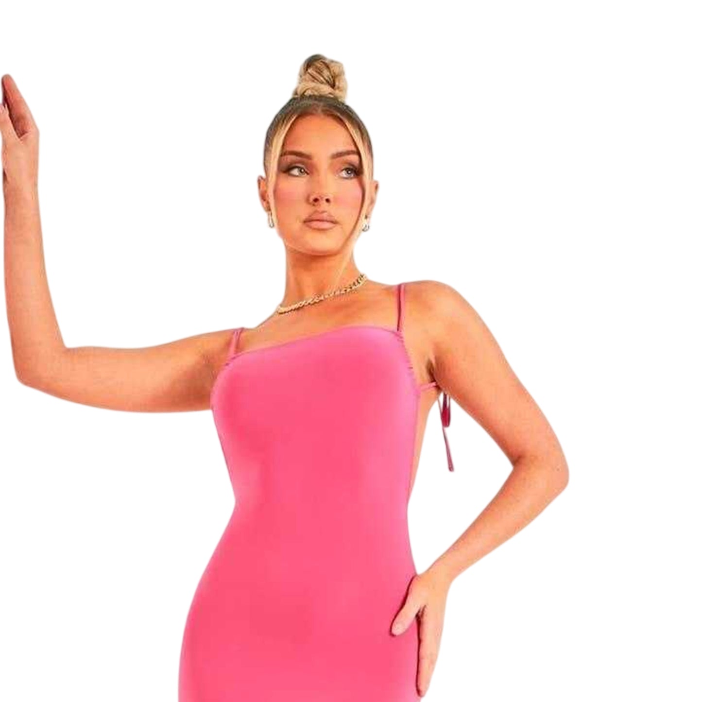 Pink - Back - Missy Empire Womens-Ladies Ruched Back Fitted Maxi Dress