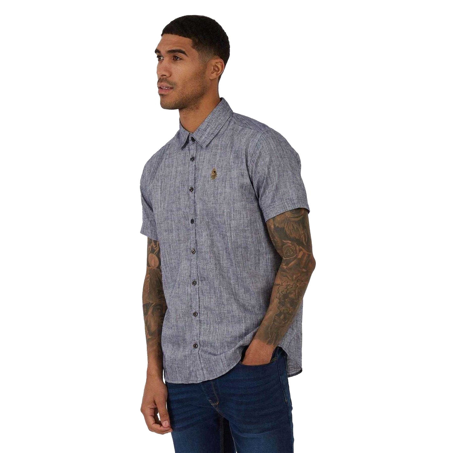 Navy - Side - Luke 1977 Mens Linen Tailored Shirt