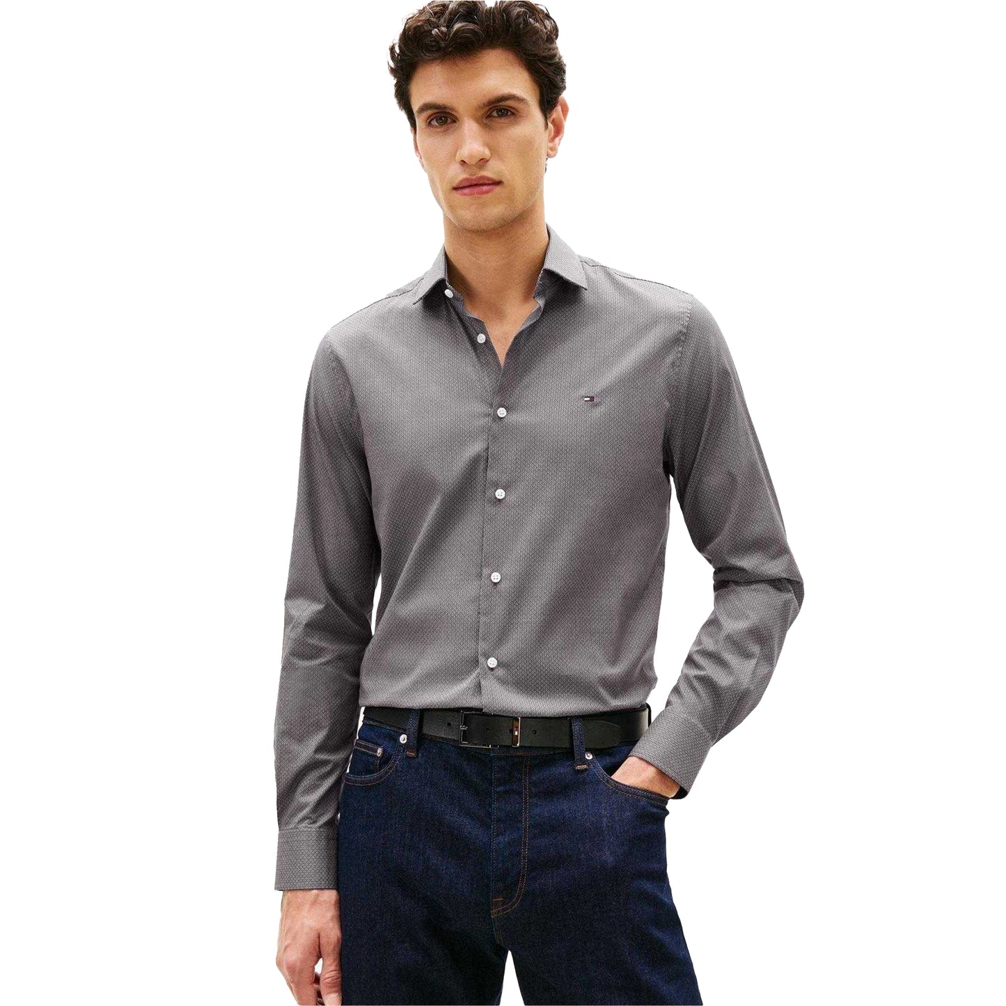 Grey - Lifestyle - Tommy Hilfiger Mens Microprint Long-Sleeved Shirt