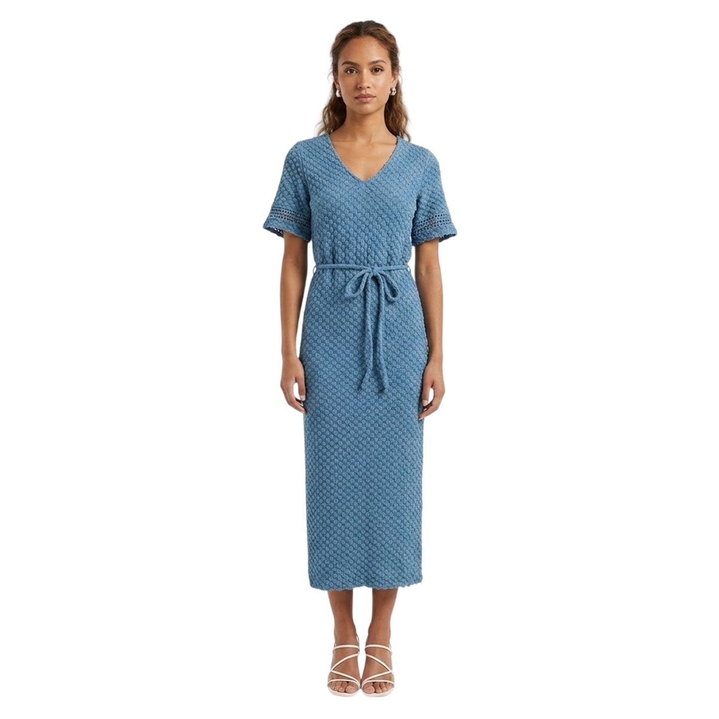Coronet Blue - Side - Vero Moda Womens-Ladies Bubble V Neck Midi Dress