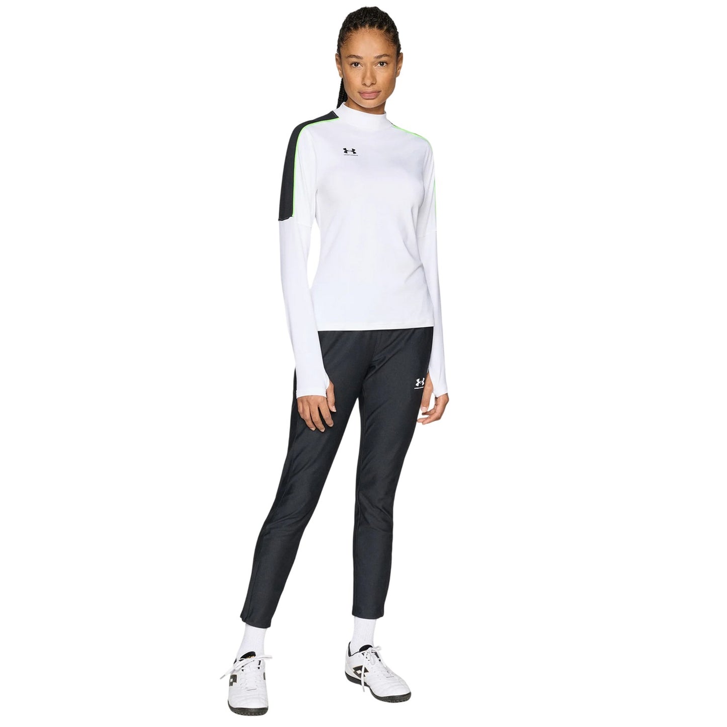 White-Black - Pack Shot - Under Armour Womens-Ladies Challenger Fitted Base Layer Top