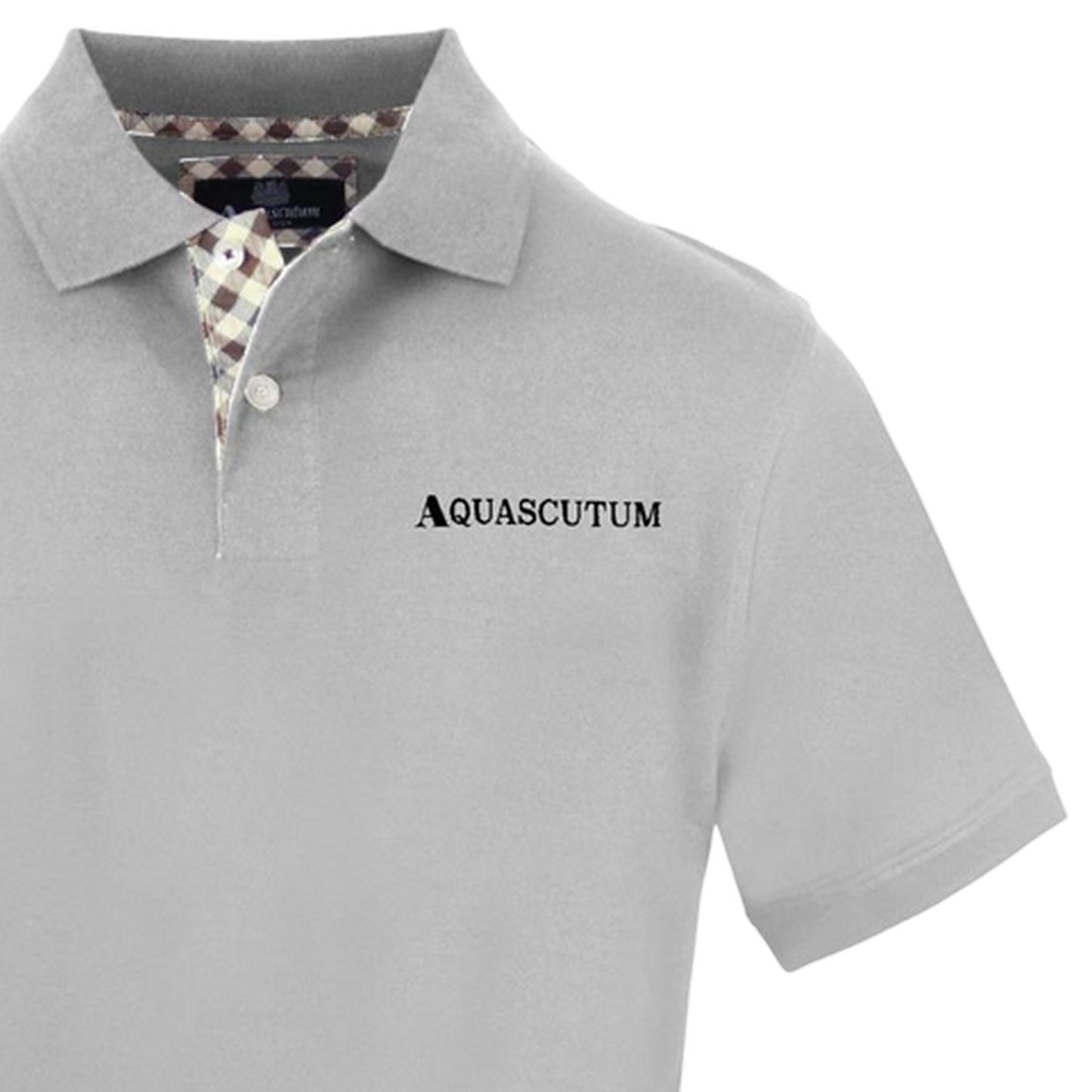 Grey - Side - Aquascutum Mens Embroidered Logo Polo Shirt