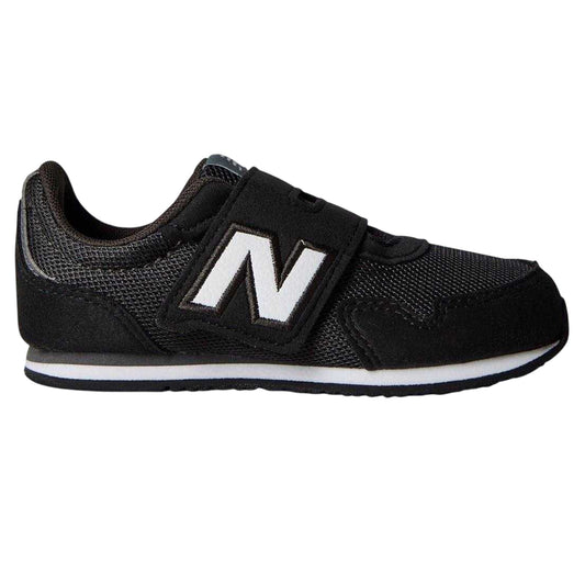 Black-White - Front - New Balance Childrens-Kids Logo Leather Hook and Loop Flat Shoes