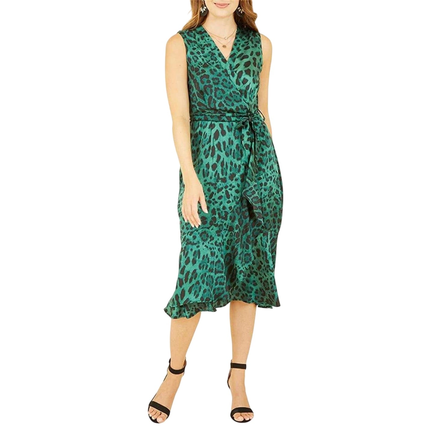 Green - Lifestyle - Mela London Womens-Ladies Leopard Print V Neck Wrap Dress